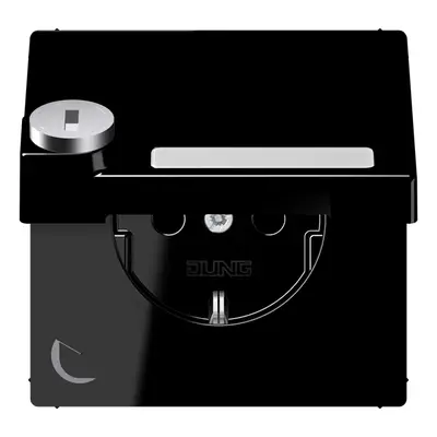 JUNG wandcontactdoos randaarde Safety+ klapdeksel tekstvenster slot LS990 zwart glans (LS 1520 NNAKLSL SW)