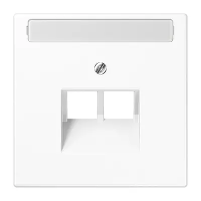 JUNG centraalplaat 2-voudig met tekstvenster tbv RJ45 wandcontactdoos LS990 sneeuwwit mat (LS 969-2 NAUA WWM)