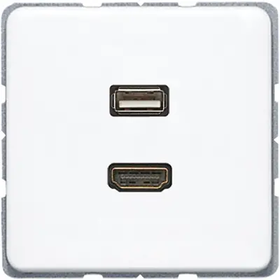JUNG centraalplaat met draagring en 1 x USB-A en 1 x HDMI koppeling CD500 alpine wit (MA CD 1163 WW)