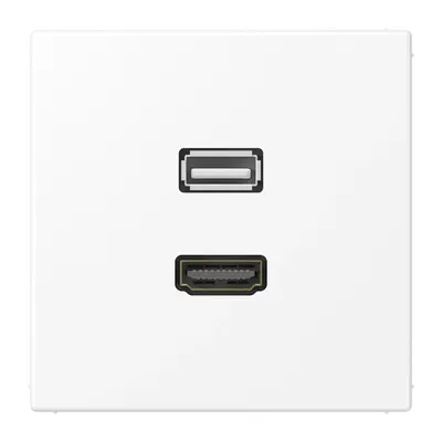 JUNG centraalplaat met draagring en 1 x USB-A en 1 x HDMI koppeling LS990 sneeuwwit mat (MA LS 1163 WWM)