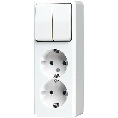 JUNG opbouw combinatie serieschakelaar/2x wandcontactdoos randaarde AP600 alpine wit (625 A WW)
