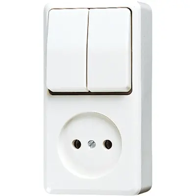JUNG opbouw combinatie serieschakelaar/wandcontactdoos zonder randaarde AP600 alpine wit (645 A WW)