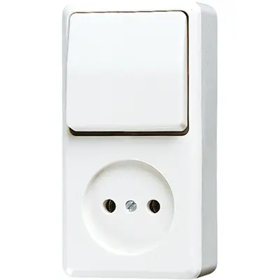 JUNG opbouw combinatie wisselschakelaar/wandcontactdoos zonder randaarde AP600 alpine wit (646 A WW)