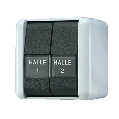 JUNG drukcontact 2-voudig 2 maakcontact met tekstvensters opbouw IP44 WG800 (835 NAW)