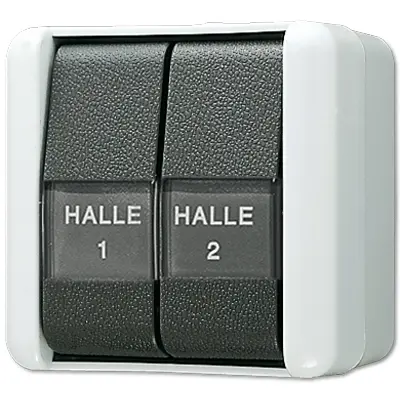 JUNG drukcontact 2-voudig 2 wisselcontact met tekstvensters opbouw IP44 WG800 (839 NAW)