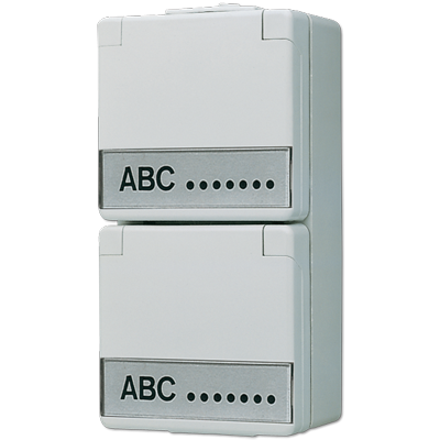 JUNG wandcontactdoos 2-voudig randaarde verticaal met klapdeksel en tekstvensters opbouw IP44 WG600 (622 NAW)