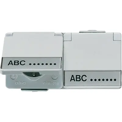 JUNG wandcontactdoos 2-voudig randaarde met klapdeksel en tekstkader opbouw IP44 WG600 (622 NAWW)