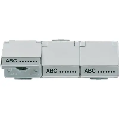JUNG wandcontactdoos randaarde 3-voudig horizontaal met klapdeksel en tekstvenster opbouw IP44 WG600 (623 NAW)