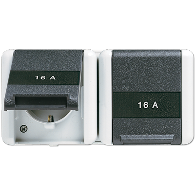 JUNG wandcontactdoos 16A 2-voudig randaarde opbouw IP44 horizontaal WG800 (8220 NAW)