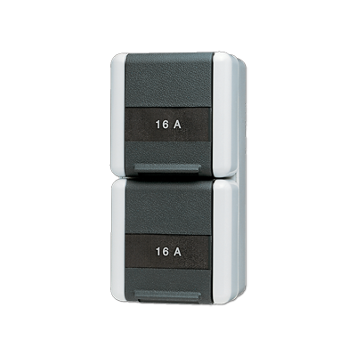 JUNG wandcontactdoos 16A 2-voudig randaarde opbouw IP44 verticaal WG800 (822 NAW)