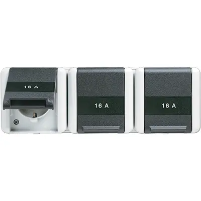 JUNG wandcontactdoos 3-voudig randaarde tekstvenster opbouw IP44 horizontaal WG800 (8230 NAW)