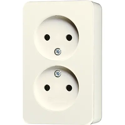 JUNG opbouw 2-voudig wandcontactdoos zonder randaarde Safety+ AP600 creme (6010 KIA)