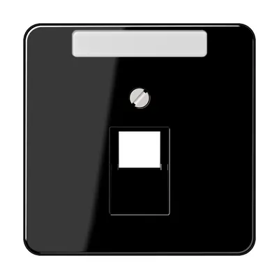 JUNG centraalplaat 1-voudig met tekstvenster tbv RJ45 wandcontactdoos CD500 zwart glans (CD 569-1 NAUA SW)
