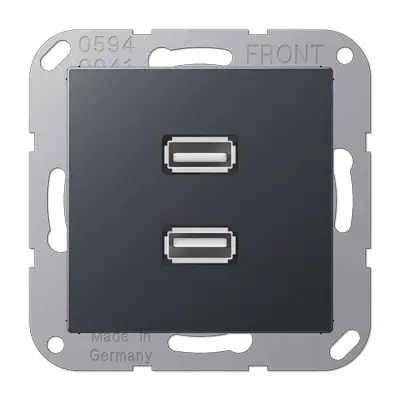 JUNG dubbele USB type A verbindingsplaat met draagring A-range antraciet mat (MA A 1153 ANM)