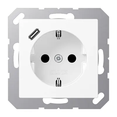 JUNG wandcontactdoos randaarde Safety+ met USB-C A-range sneeuwwit mat (A 1520-18 C WWM)