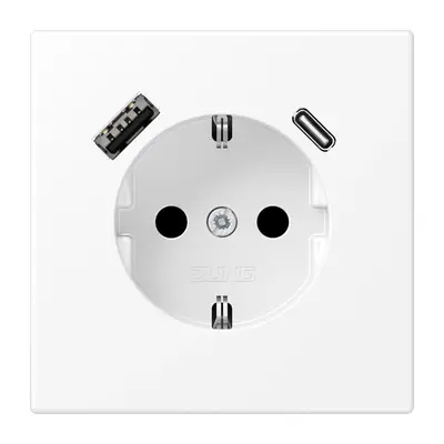 JUNG wandcontactdoos randaarde Safety+ met USB type A en C LS990 sneeuwwit mat (LS 1520-15 CA WWM)