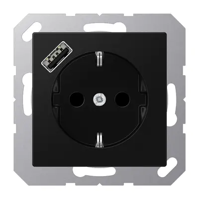 JUNG wandcontactdoos randaarde Safety+ met USB-A A-range grafietzwart mat (A 1520-18 A SWM)