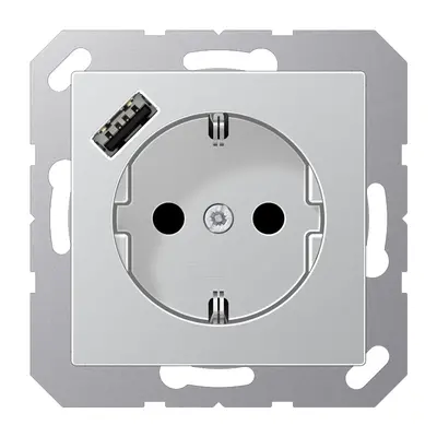 JUNG wandcontactdoos randaarde Safety+ met USB-A A-range aluminium (A 1520-18 A AL)