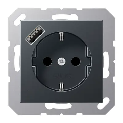 JUNG wandcontactdoos randaarde Safety+ met USB-A A-range antraciet mat (A 1520-18 A ANM)
