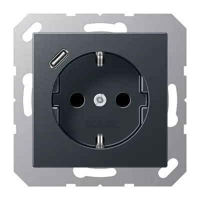 JUNG wandcontactdoos randaarde Safety+ met USB-C A-range antraciet mat (A 1520-18 C ANM)