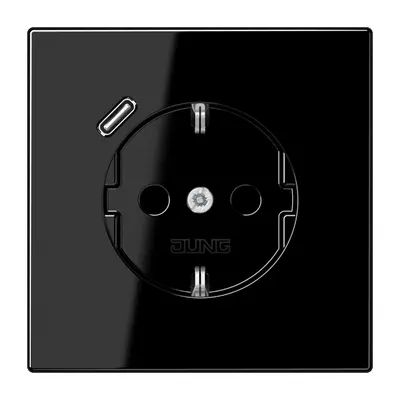 JUNG wandcontactdoos randaarde Safety+ met USB-C LS990 zwart glans (LS 1520-18 C SW)