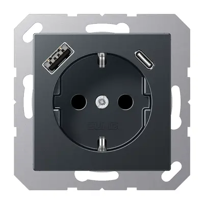 JUNG wandcontactdoos randaarde Safety+ met USB type A en C A-range antraciet mat (A 1520-15 CA ANM)