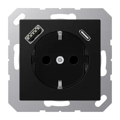 JUNG wandcontactdoos randaarde Safety+ met USB type A en C A-range grafietzwart mat (A 1520-15 CA SWM)