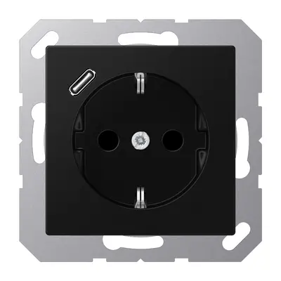 JUNG wandcontactdoos randaarde Safety+ met USB-C A-range grafietzwart mat (A 1520-18 C SWM)