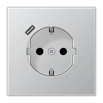 JUNG wandcontactdoos randaarde Safety+ met USB-C LS990 aluminium OP=OP (AL 1520-18 C-L)