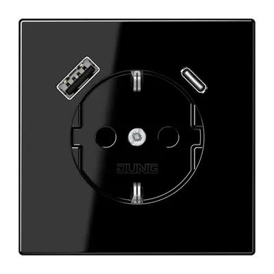 JUNG wandcontactdoos randaarde Safety+ met USB type A en C LS990 zwart (LS 1520-15 CA SW)