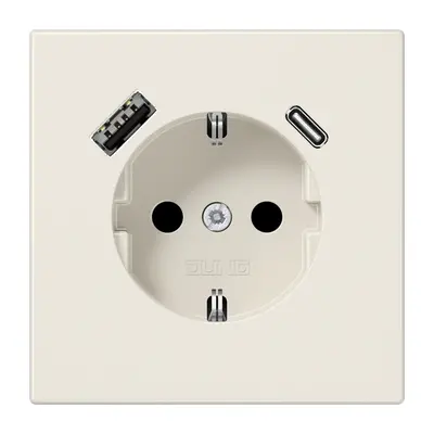 JUNG wandcontactdoos randaarde Safety+ met USB type A en C LS990 creme (LS 1520-15 CA)