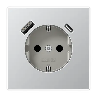 JUNG wandcontactdoos randaarde Safety+ met USB type A en C LS990 aluminium (AL 1520-15 CA)