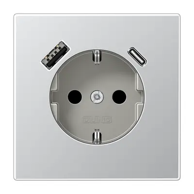 JUNG wandcontactdoos randaarde Safety+ met USB type A en C LS990 aluminium (AL 1520-15 C A)