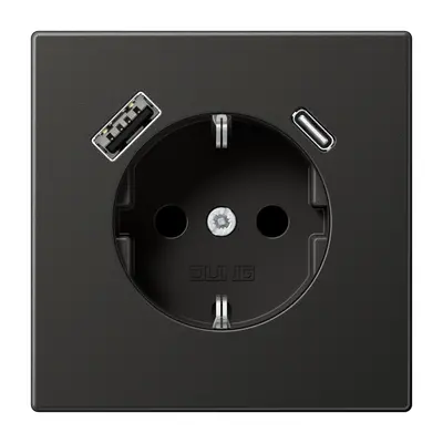 JUNG wandcontactdoos randaarde Safety+ met USB type A en C LS990 antraciet gelakt aluminium (AL 1520-15 CA AN)