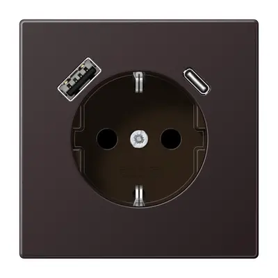JUNG wandcontactdoos randaarde Safety+ met USB type A en C LS990 dark gelakt aluminium (AL 1520-15 CA D)