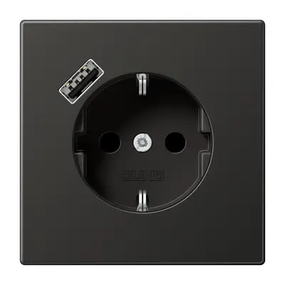 JUNG wandcontactdoos randaarde Safety+ met USB-A LS990 antraciet gelakt aluminium (AL 1520-18 A AN)