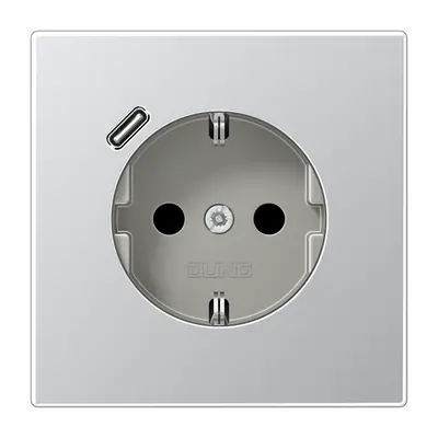 JUNG wandcontactdoos randaarde Safety+ met USB-C LS990 aluminium (AL 1520-18 C)