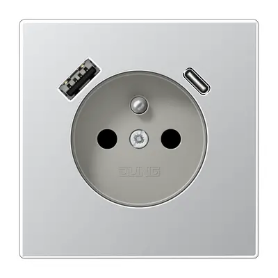 JUNG wandcontactdoos penaarde Safety+ met USB type A en C LS990 aluminium (AL 1520 F-15 CA)
