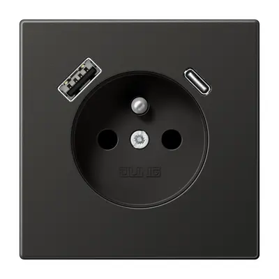 JUNG wandcontactdoos penaarde Safety+ met USB type A en C LS990 antraciet gelakt aluminium (AL 1520 F-15 CA AN)