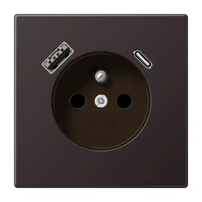 JUNG wandcontactdoos penaarde Safety+ met USB type A en C LS990 dark gelakt aluminium (AL 1520 F-15 CA D)