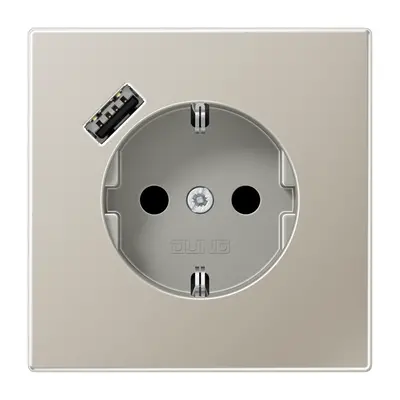 JUNG wandcontactdoos randaarde Safety+ met USB-A LS990 edelstaal (ES 1520-18 A)
