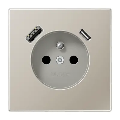 JUNG wandcontactdoos penaarde Safety+ met USB type A en C LS990 edelstaal (ES 1520 F-15 CA)
