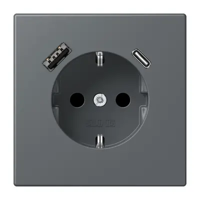 JUNG wandcontactdoos randaarde Safety+ met USB type A en C Les Couleurs gris fonce 31 202 (LC 1520-15 CA 202)
