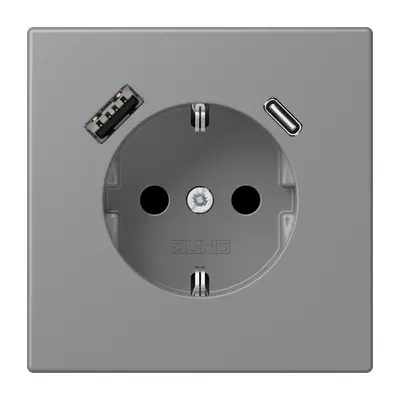 JUNG wandcontactdoos randaarde Safety+ met USB type A en C Les Couleurs gris 31 203 (LC 1520-15 CA 203)