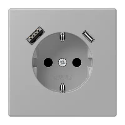 JUNG wandcontactdoos randaarde Safety+ met USB type A en C Les Couleurs gris moyen 204 (LC 1520-15 CA 204)