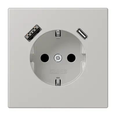 JUNG wandcontactdoos randaarde Safety+ met USB type A en C Les Couleurs gris clair 31 205 (LC 1520-15 CA 205)