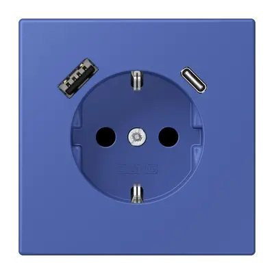 JUNG wandcontactdoos randaarde Safety+ met USB type A en C Les Couleurs bleu outremer 31 206 (LC 1520-15 CA 206)