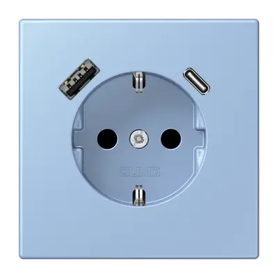JUNG wandcontactdoos randaarde Safety+ met USB type A en C Les Couleurs outremer moyen 207 (LC 1520-15 CA 207)