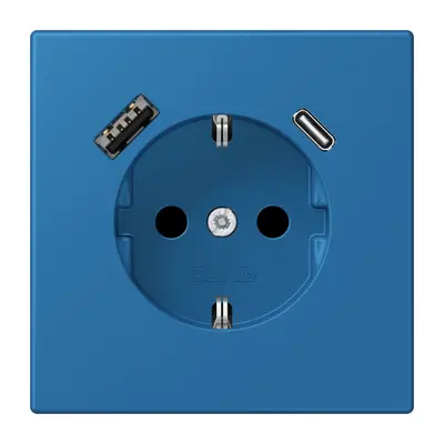 JUNG wandcontactdoos randaarde Safety+ met USB type A en C Les Couleurs bleu ceruleen 31 211 (LC 1520-15 CA 211)
