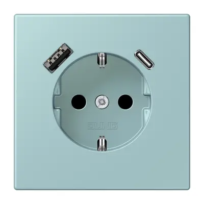 JUNG wandcontactdoos randaarde Safety+ met USB type A en C Les Couleurs ceruleen clair 214 (LC 1520-15 CA 214)